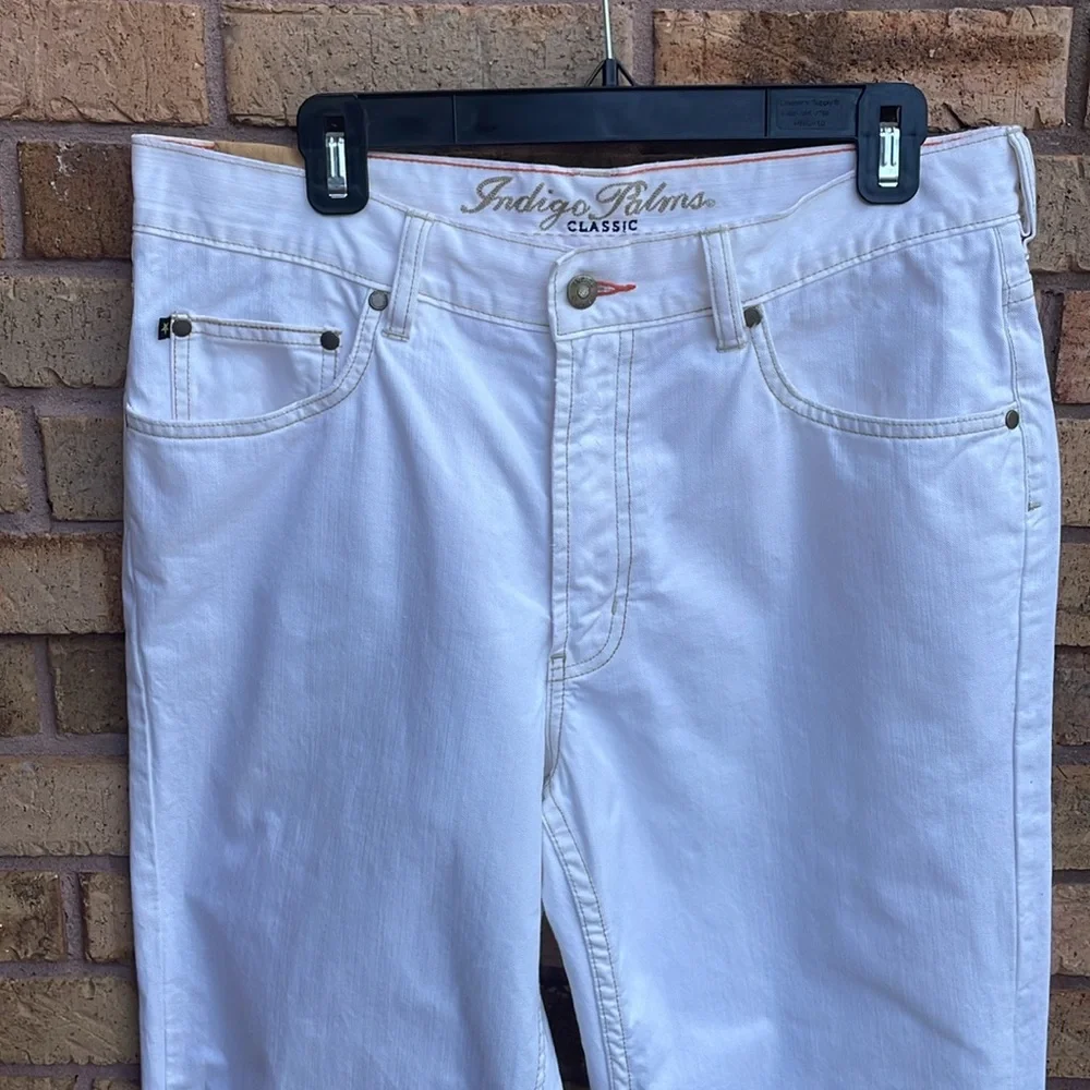 Indigo Palms White Jeans w Brown Contrast Stitch 🤍